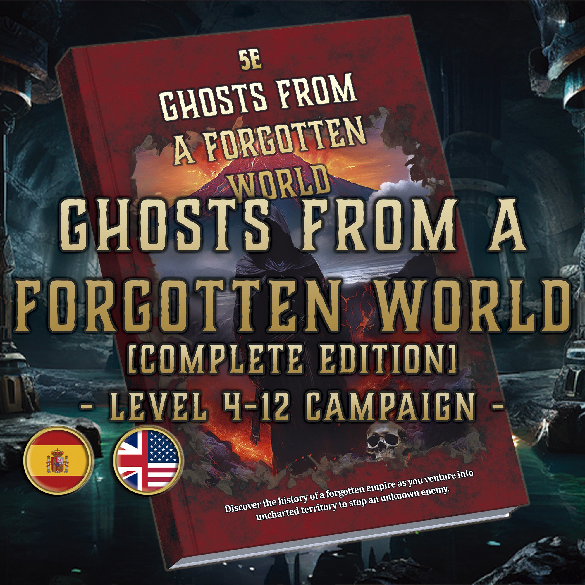 Portada digital de aventura RPG de Cibola Designs Fantasmas de un Mundo Olvidado campaña niveles 4 a 12