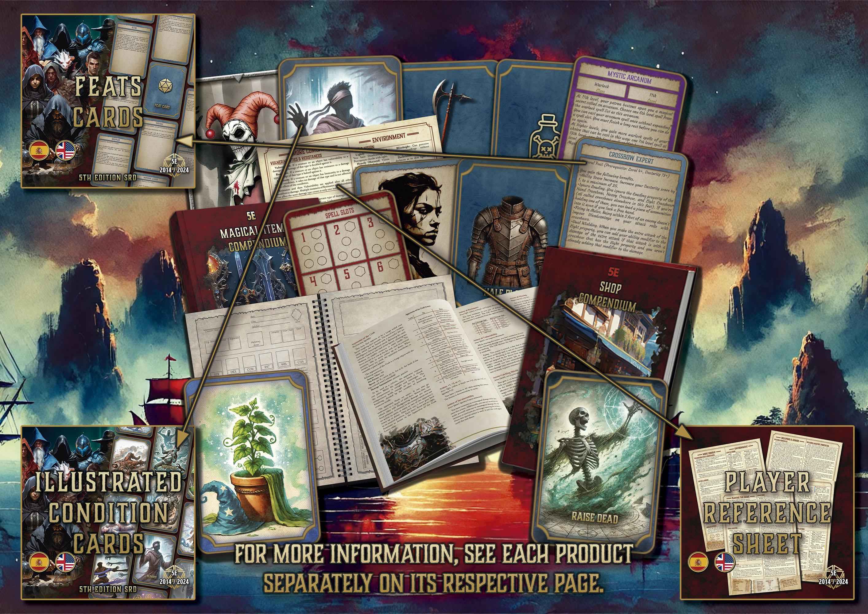 El Archivo del Aventurero producto digital con cartas ilustradas, hojas de referencia y materiales de juego para aventuras