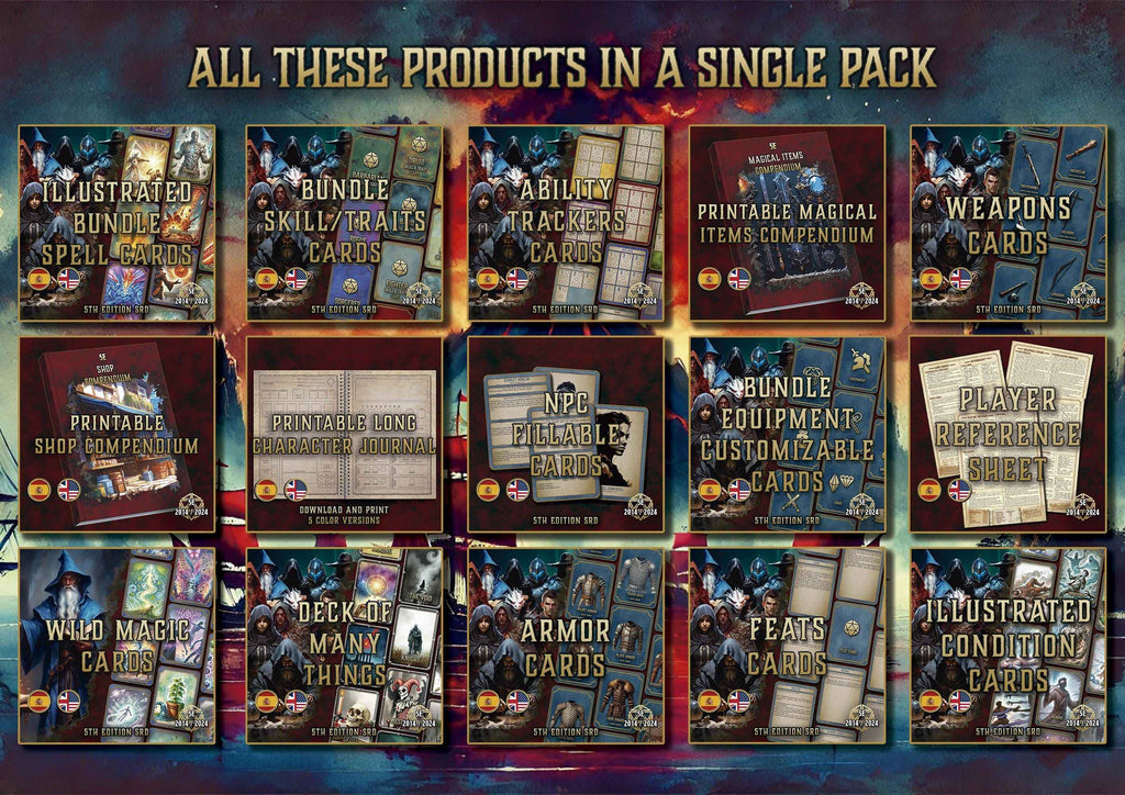 Paquete digital El Archivo del Aventurero con cartas, hojas, diarios y recursos imprimibles para juegos