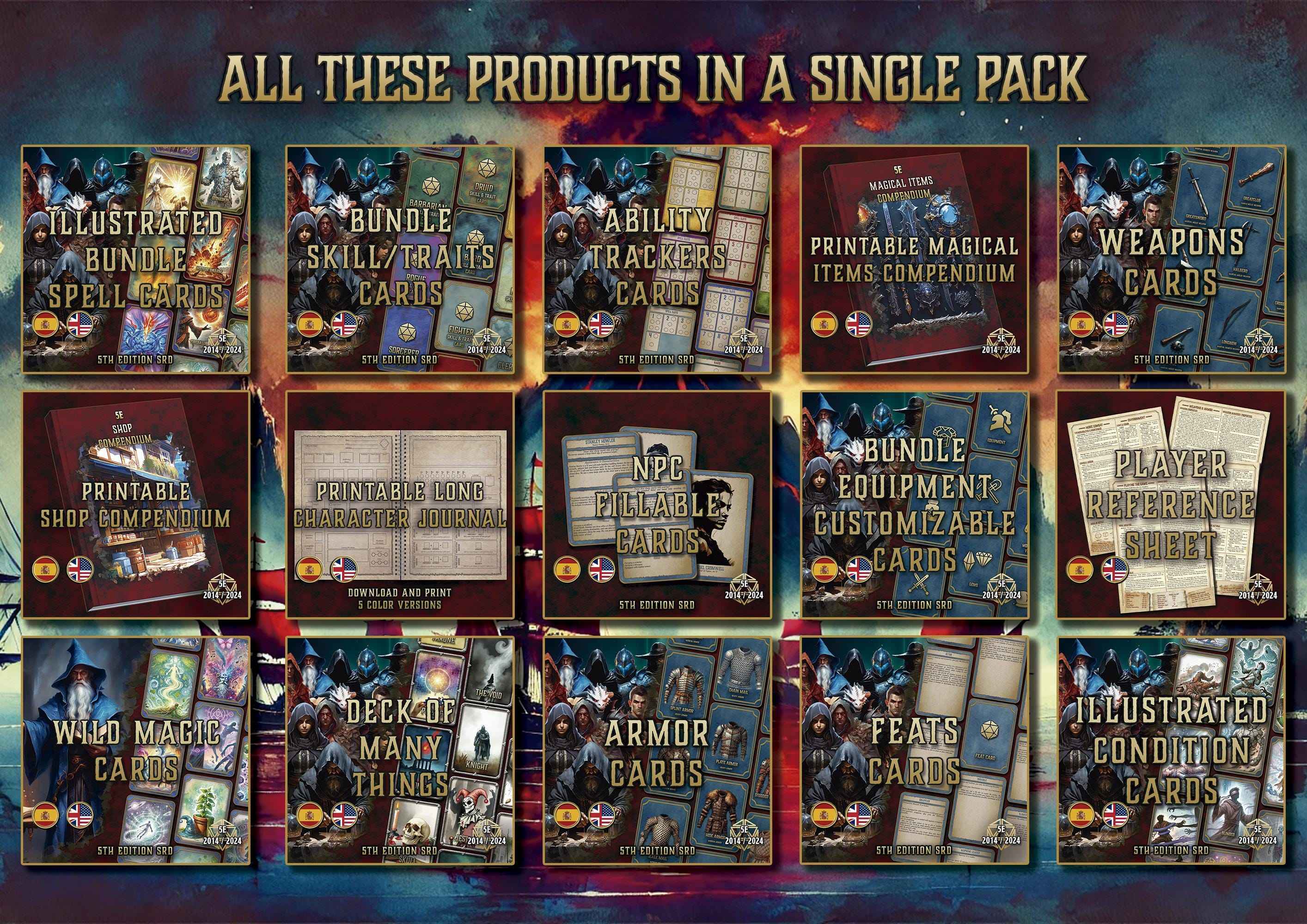 Paquete digital El Archivo del Aventurero con cartas, hojas, diarios y recursos imprimibles para juegos