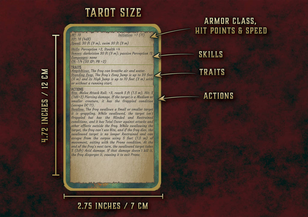 Formulario digital Formas Salvajes D&D 5E tamaño Tarot con estadísticas y acciones para personajes