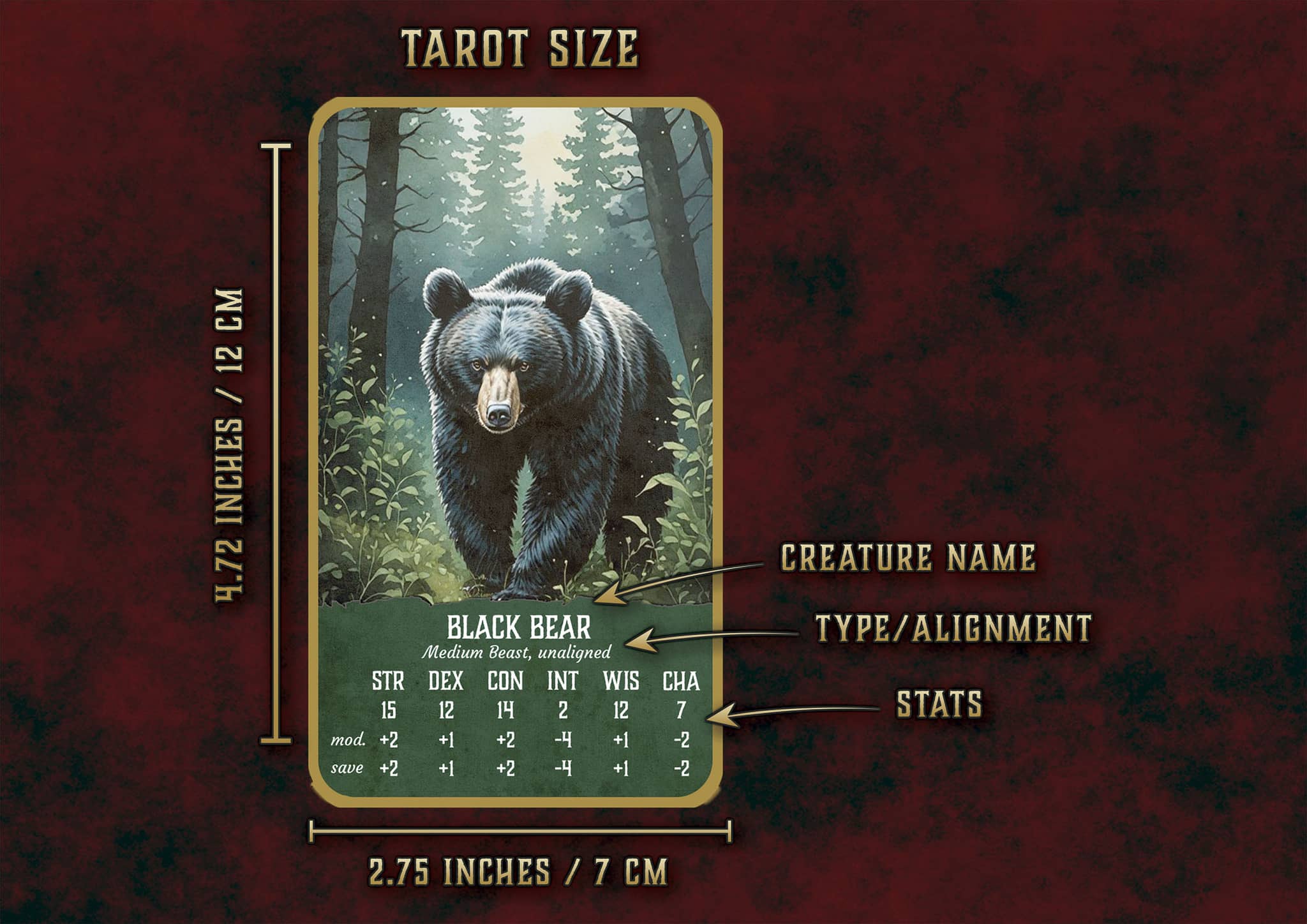 Producto digital Formas Salvajes D&D 5E 2023 con arte de oso negro y estadísticas detalladas