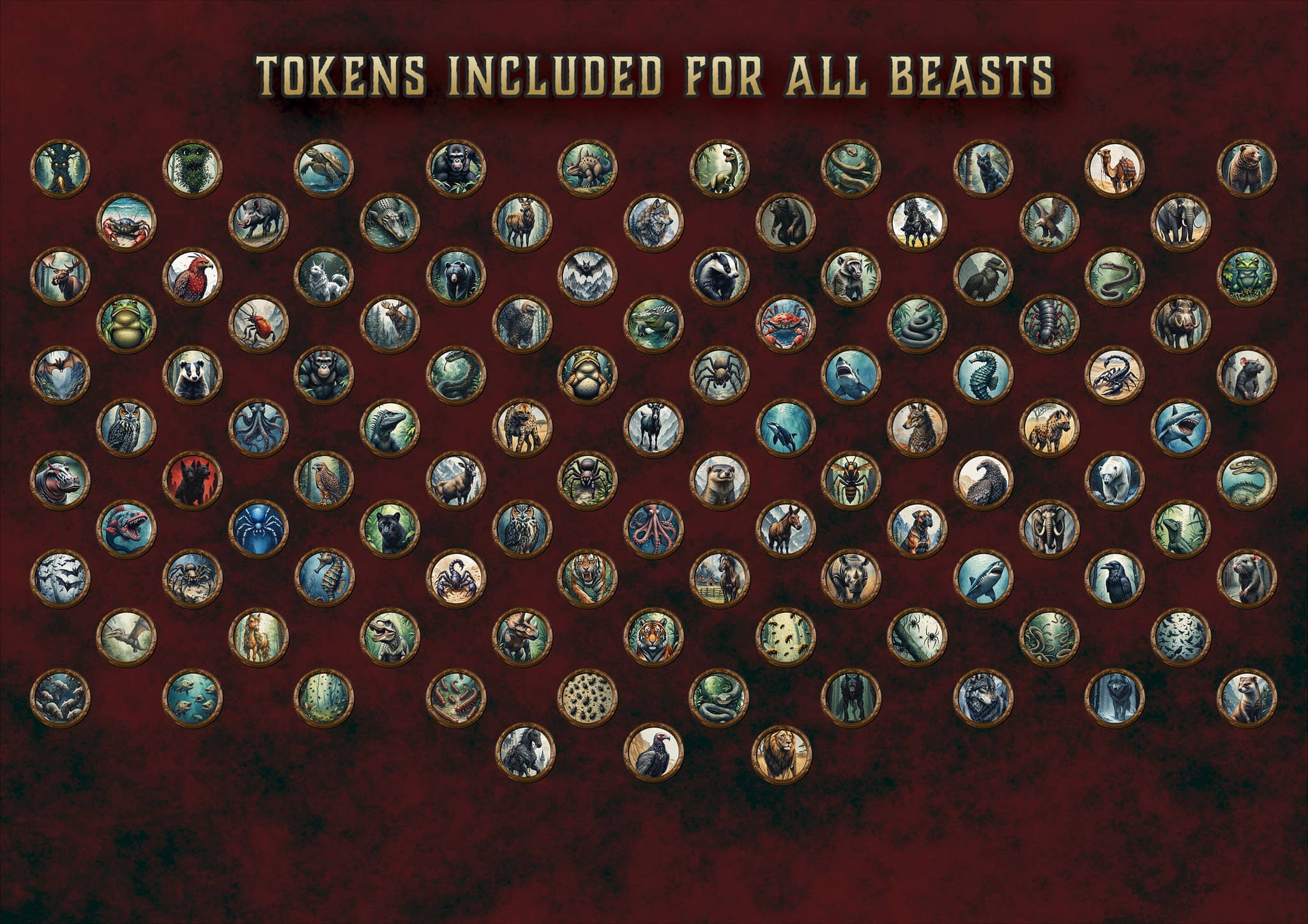 Tokens para bestias, Formas Salvajes D&D 5E 2023, incluidos en el producto digital de Cibola Designs