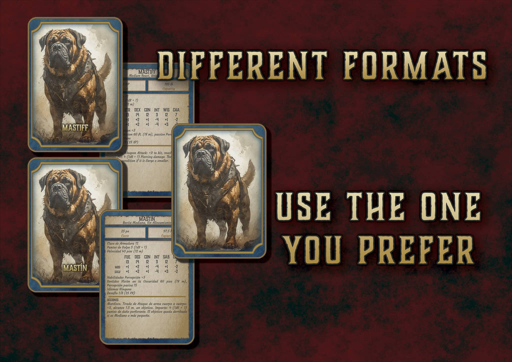 Mastin tarjeta DnD 5E Vehiculos en diferentes formatos para elección personalizada