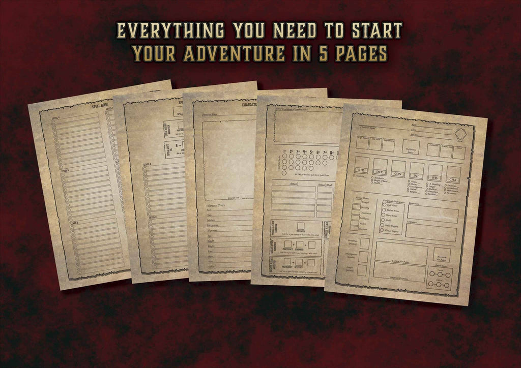 Hojas Personaje D&D 5E para empezar tu aventura en 5 páginas de Cibola Designs