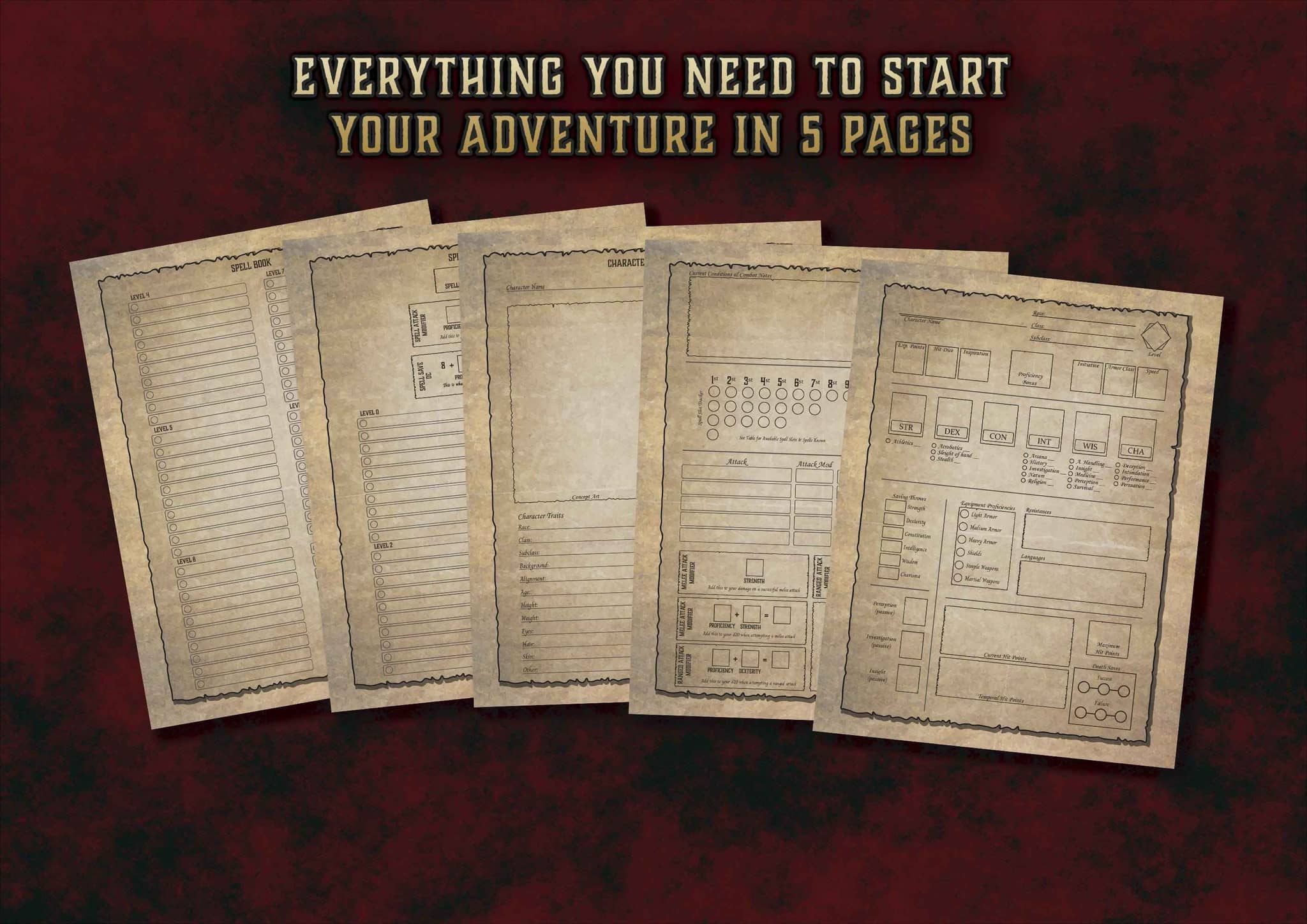 Hojas Personaje D&D 5E para empezar tu aventura en 5 páginas de Cibola Designs