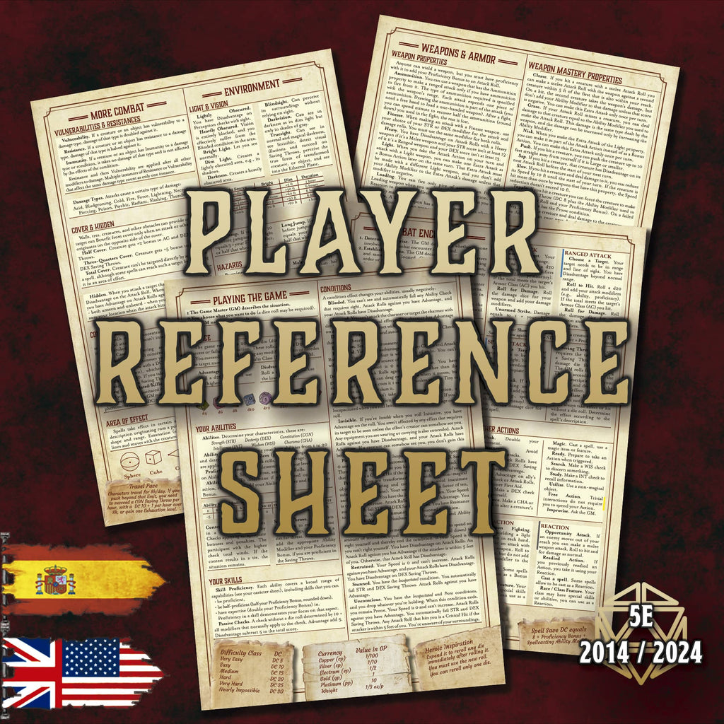 Hojas Referencia Rapida para D&D 5E 2014-2024 de Cibola Designs