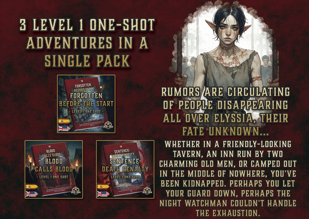 Pack de aventuras para D&D 5E, nivel 1, 3 relatos de un solo disparo, 2023