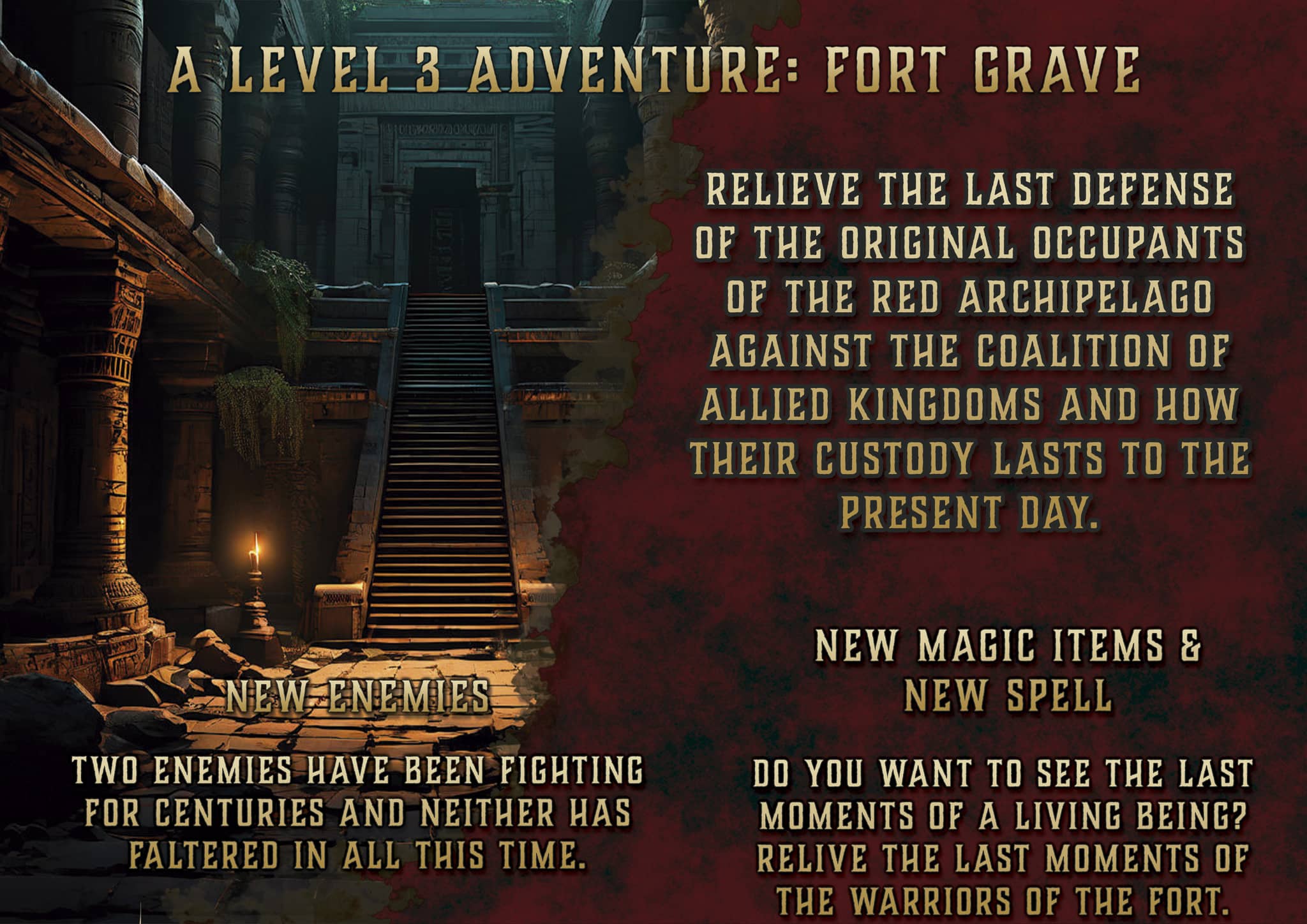 Aventura de nivel 3 Fort Grave D&D 5E. Lo que Arrastra la Marea Ed Extendida, enemigos y nuevos hechizos
