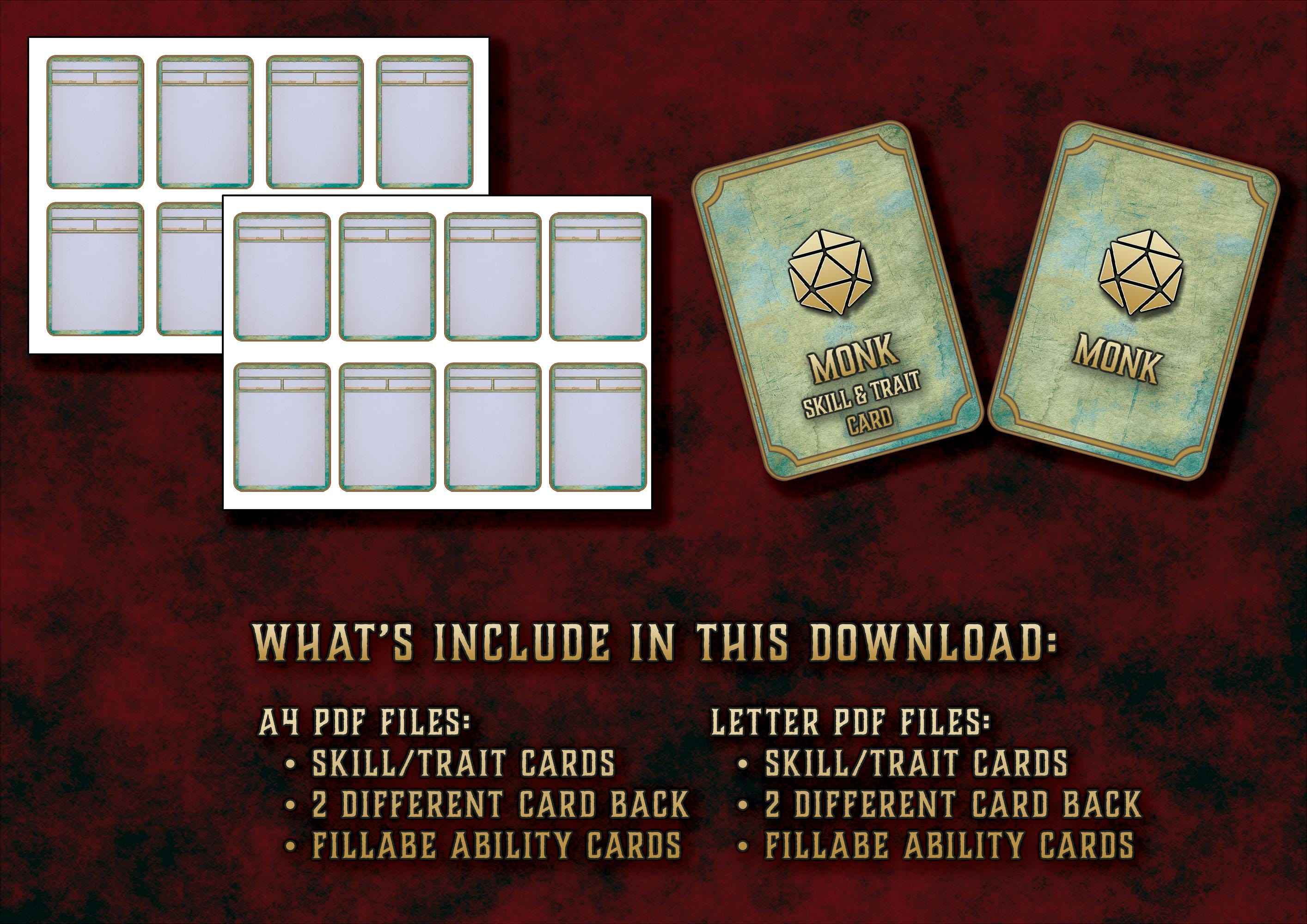 Cartas De Rasgos Y Habilidades DnD 5E Monje 2014 Y 2024 Imprimible Digital