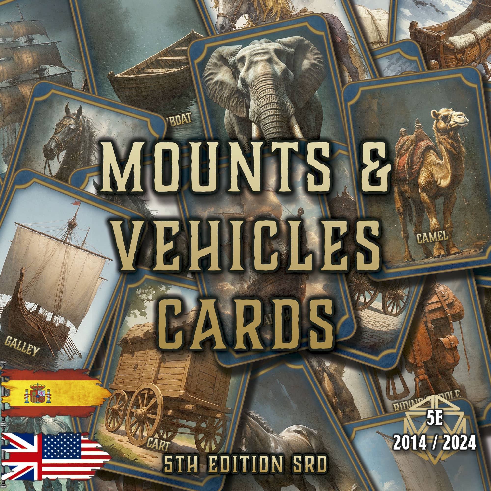 Cartas de vehiculos y monturas DnD 5E 2014 y 2024 de Cibola Designs
