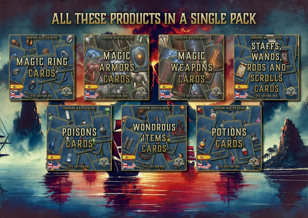 Pack dmg de cartas mágicas, armaduras, armas y pociones D&D 5E 2023