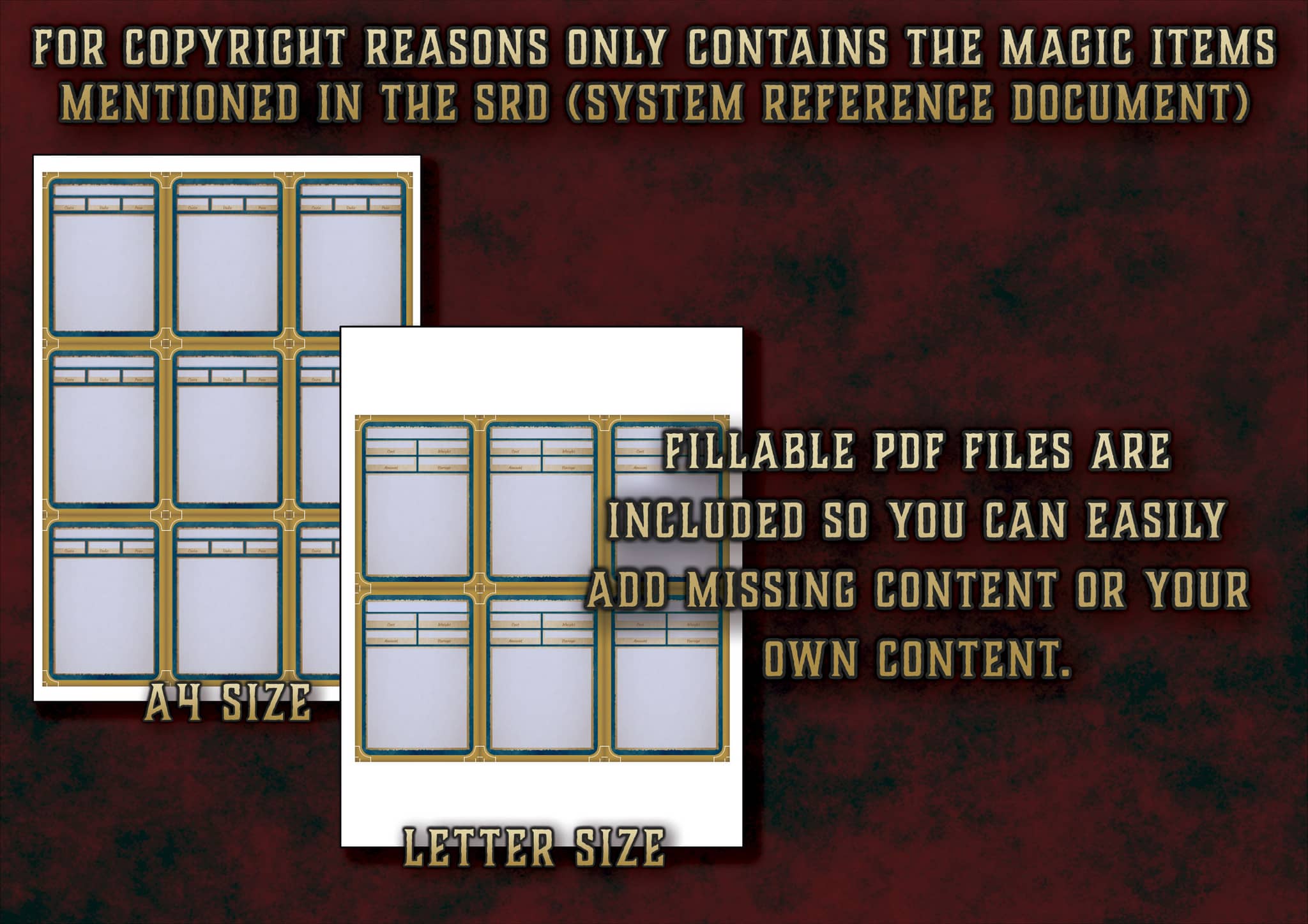 Pack DMG, hojas para anotar objetos mágicos en D&D 5E, con archivos PDF editables