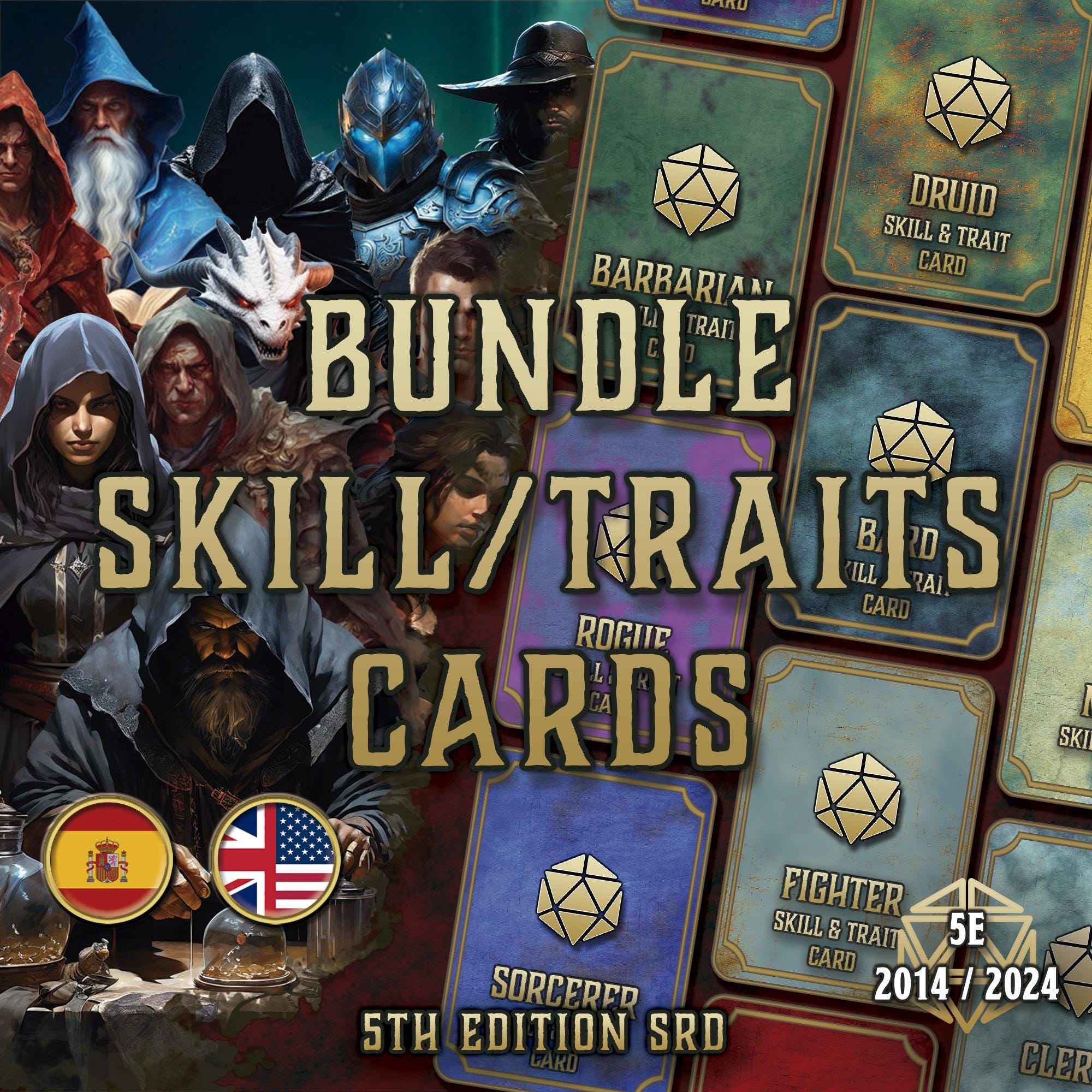 Paquetes De Cartas De Rasgos Y Habilidades DnD 5E 2014 Y 2024 Imprimible Digital