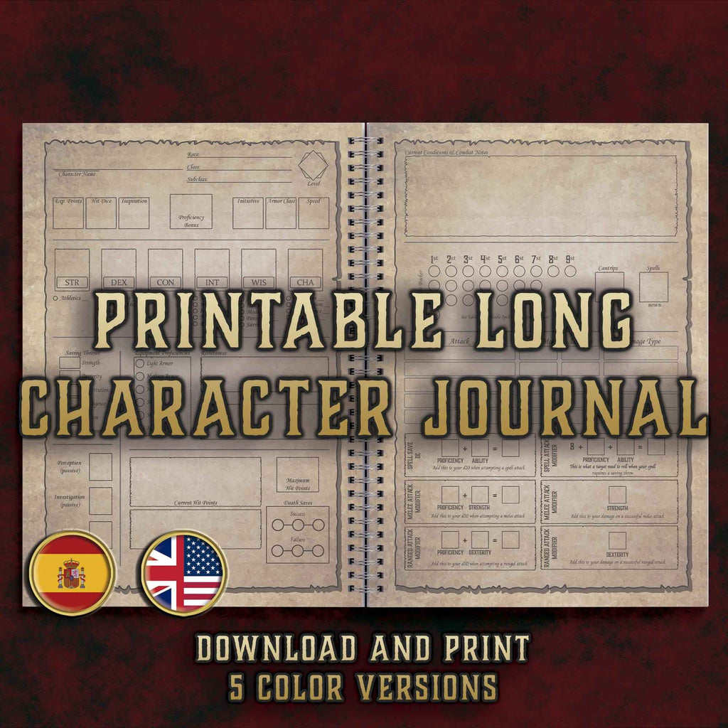 Diario Largo De Personaje DnD 5E 2014 Y 2024 Imprimible Digital