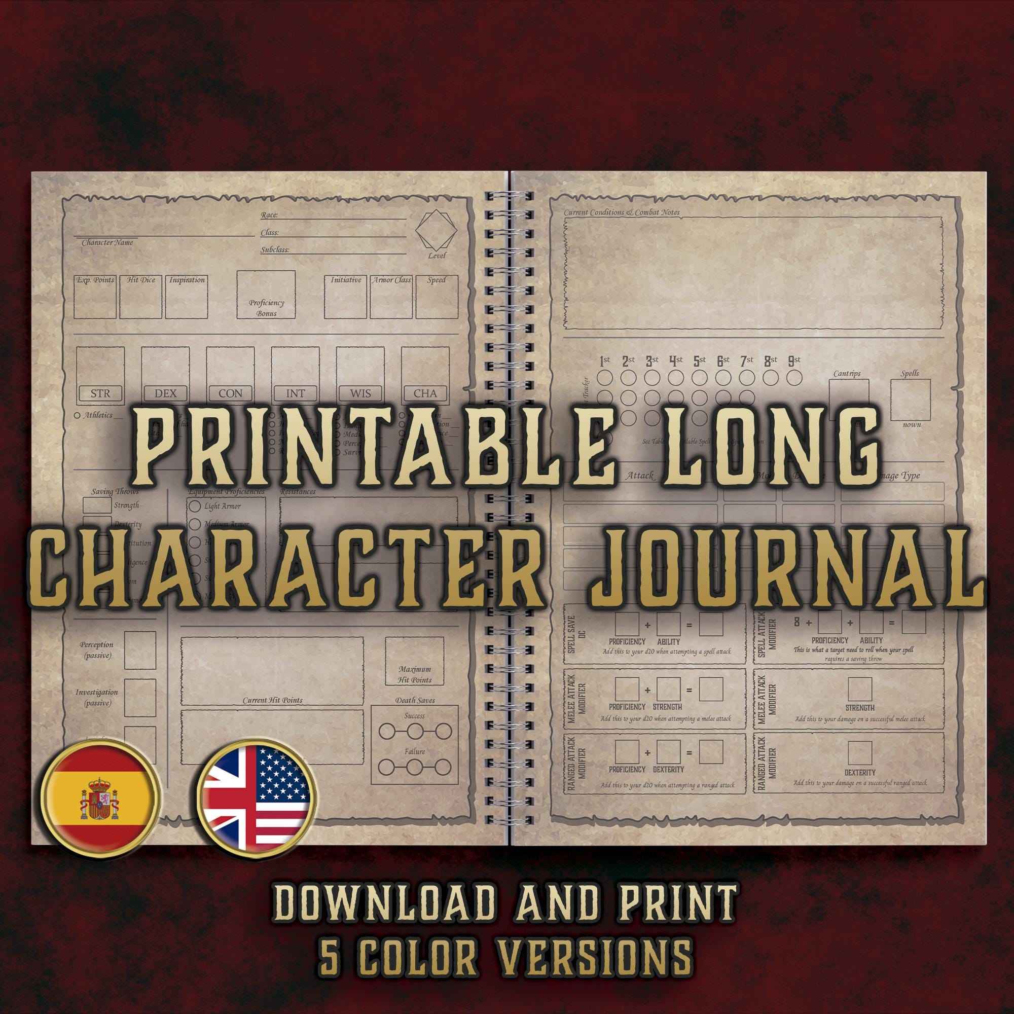 Diario Largo De Personaje DnD 5E 2014 Y 2024 Imprimible Digital