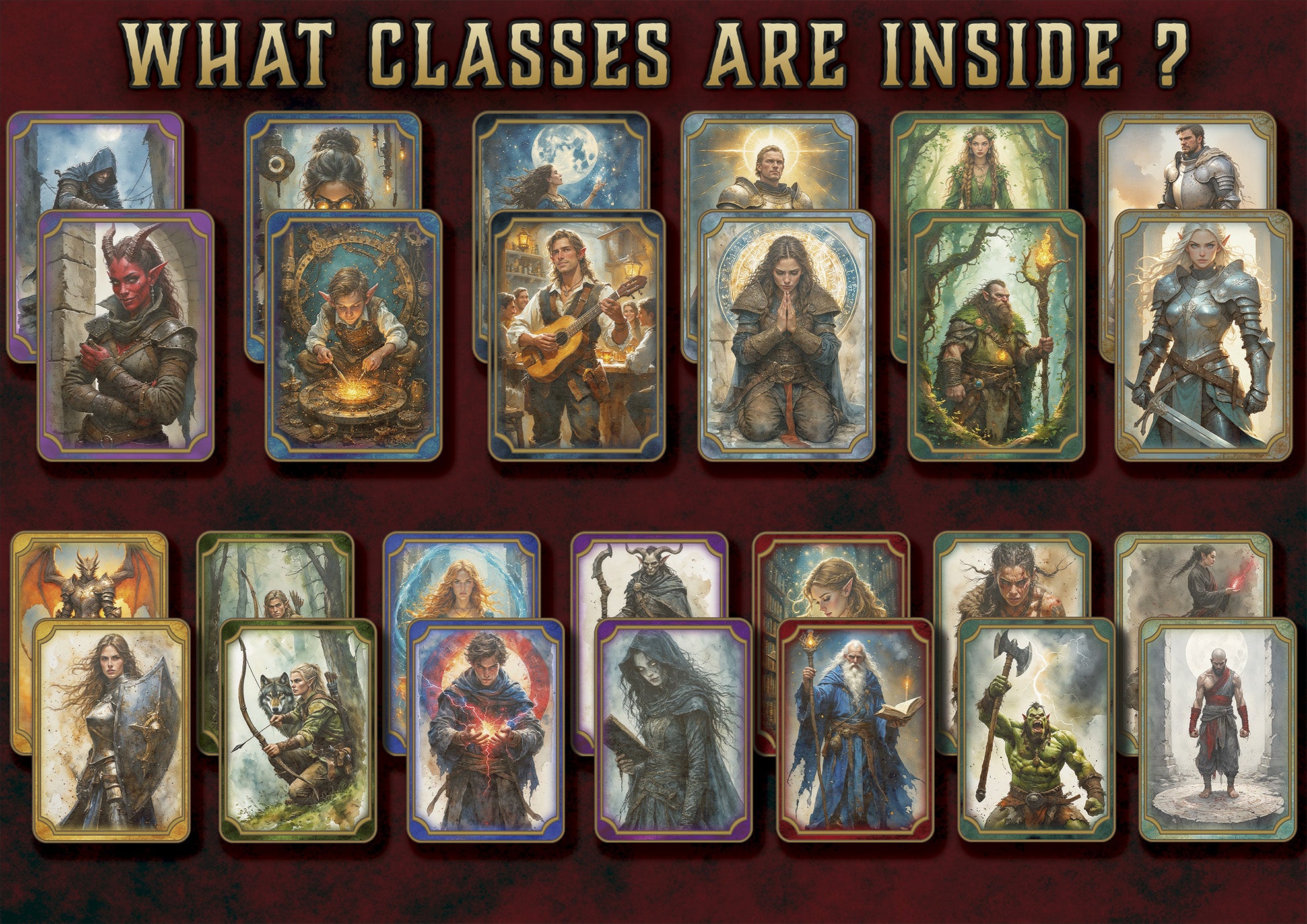 Carta de clases con seguimiento de habilidades para juegos de rol de Cibola Designs