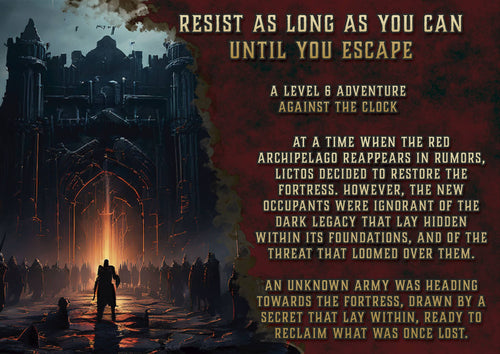 Producto digital Cibola Designs de aventura gotica con fortaleza oscura figura solitaria y fuego