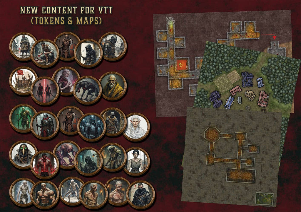 Pack de tokens y mapas para VTT D&D 5E 2023 con personajes y escenarios detallados