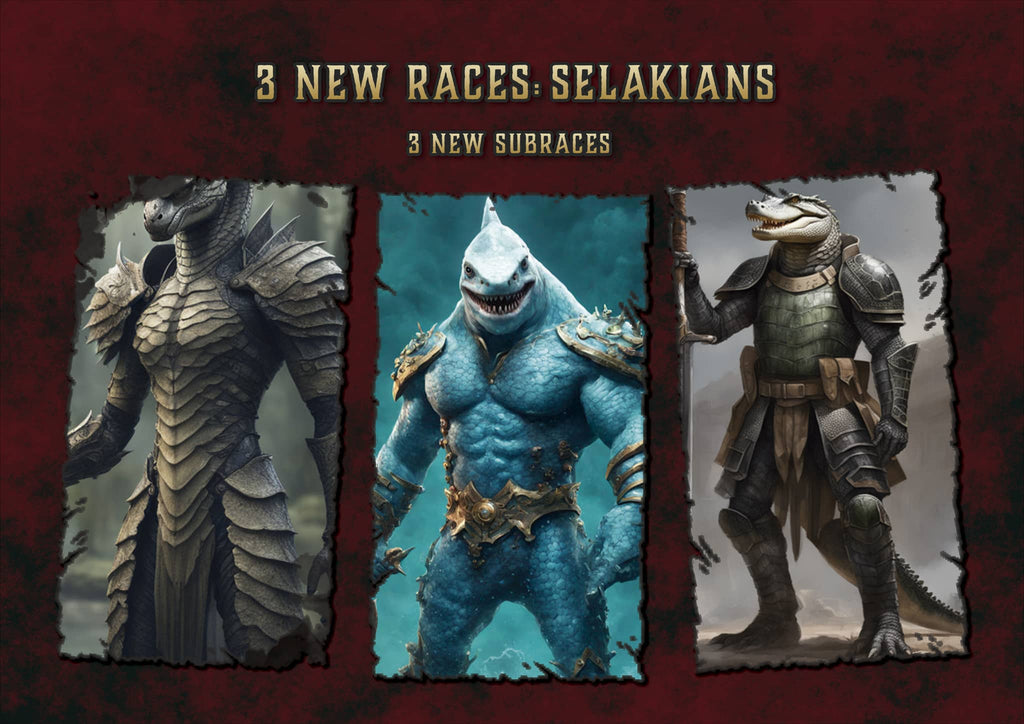 Producto digital trasfondos subclases D&D 5E 2023 con tres nuevas razas Selakianos
