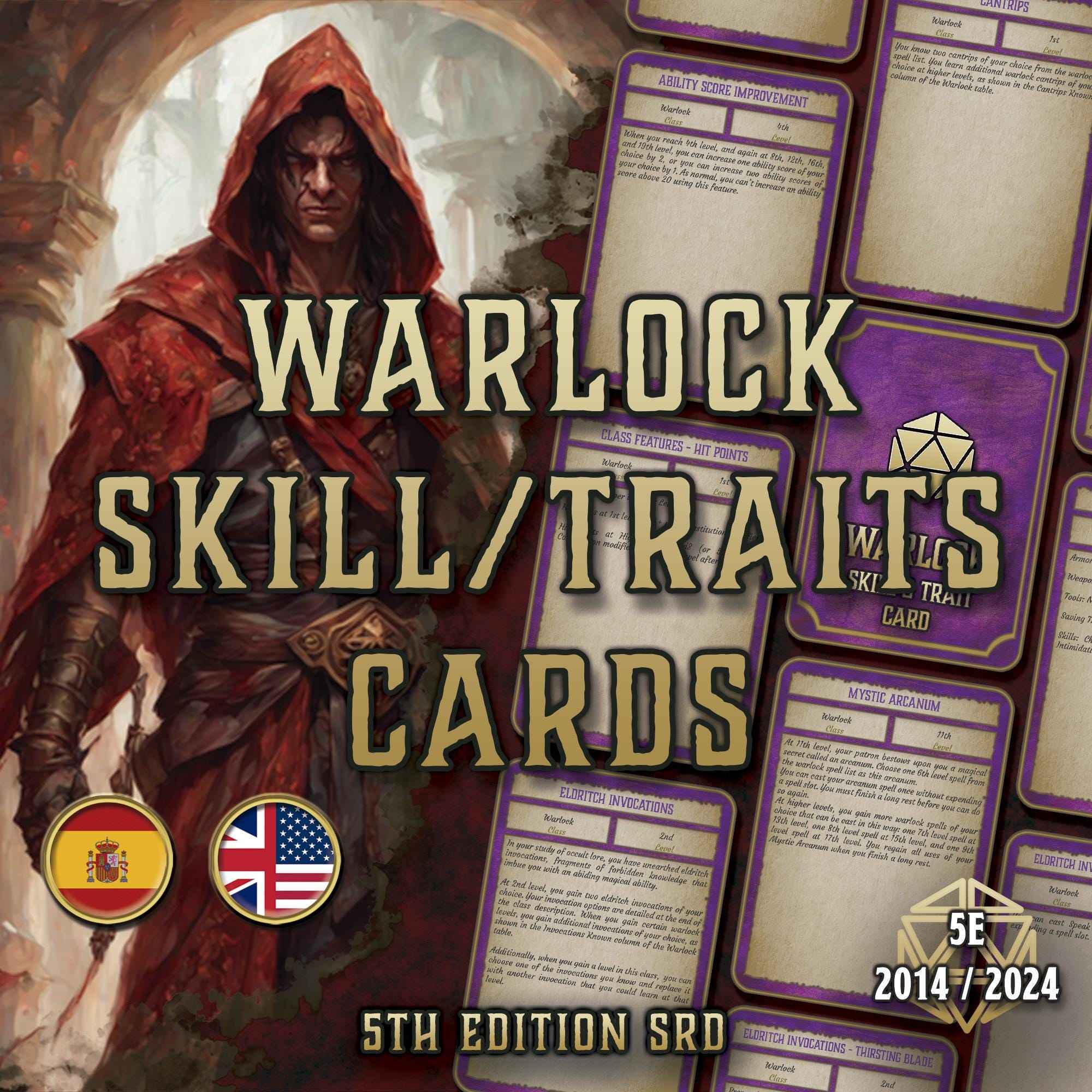 Cartas De Rasgos Y Habilidades DnD 5E Brujo 2014 Y 2024 Imprimible Digital